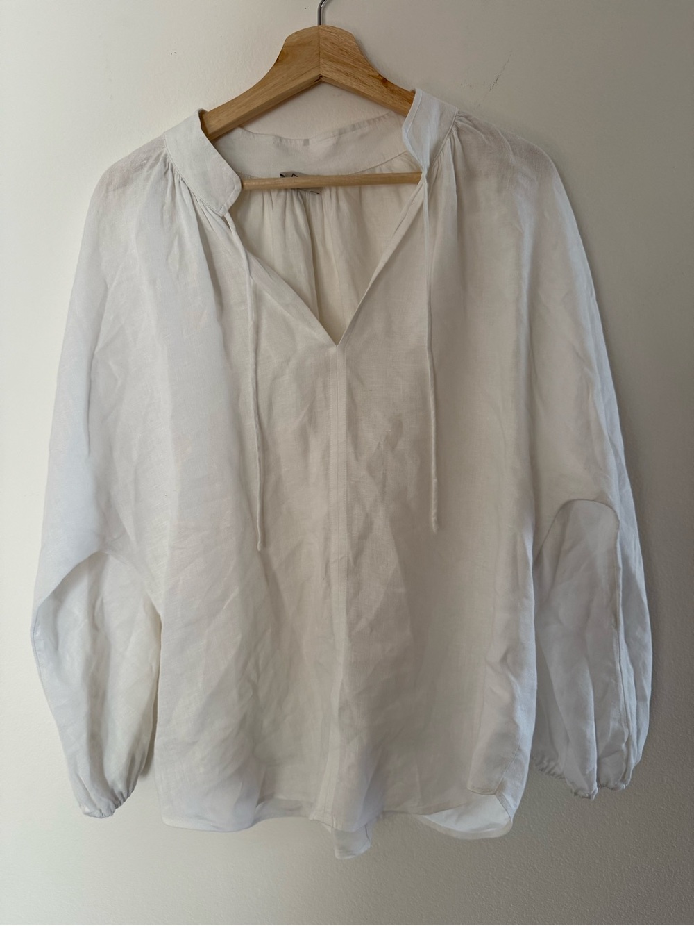 AYR The Good Aura Linen Blouse White Balloon Sleeve V-Neck Boho Peasant Top M